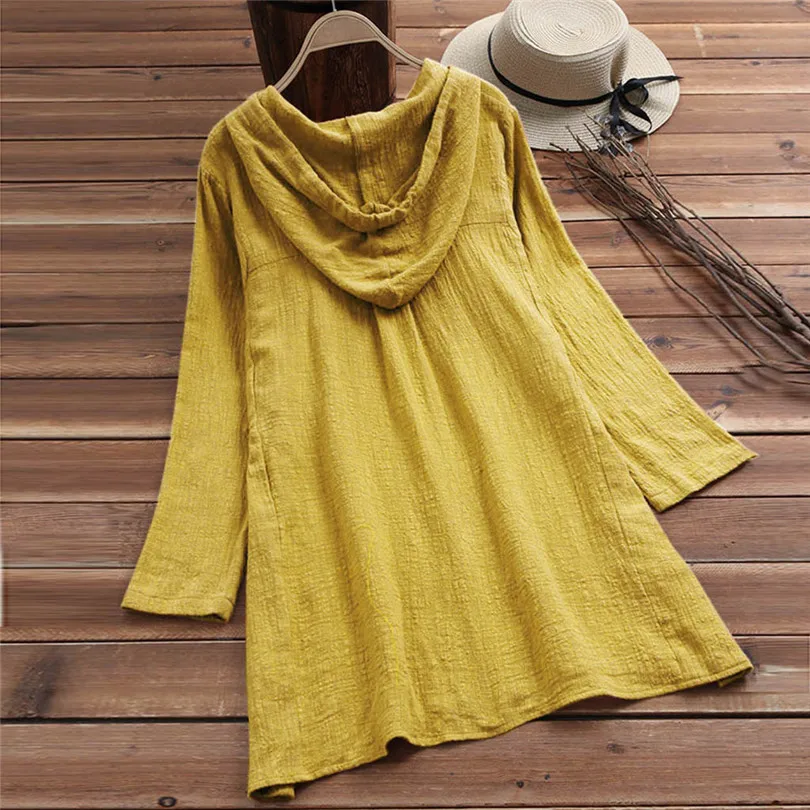 New Fashion Summer Women Brief Casual Daily Hooded Pocket Loose Blouse Button Plus Size Cotton T-Shirt Top #4F01  (13)