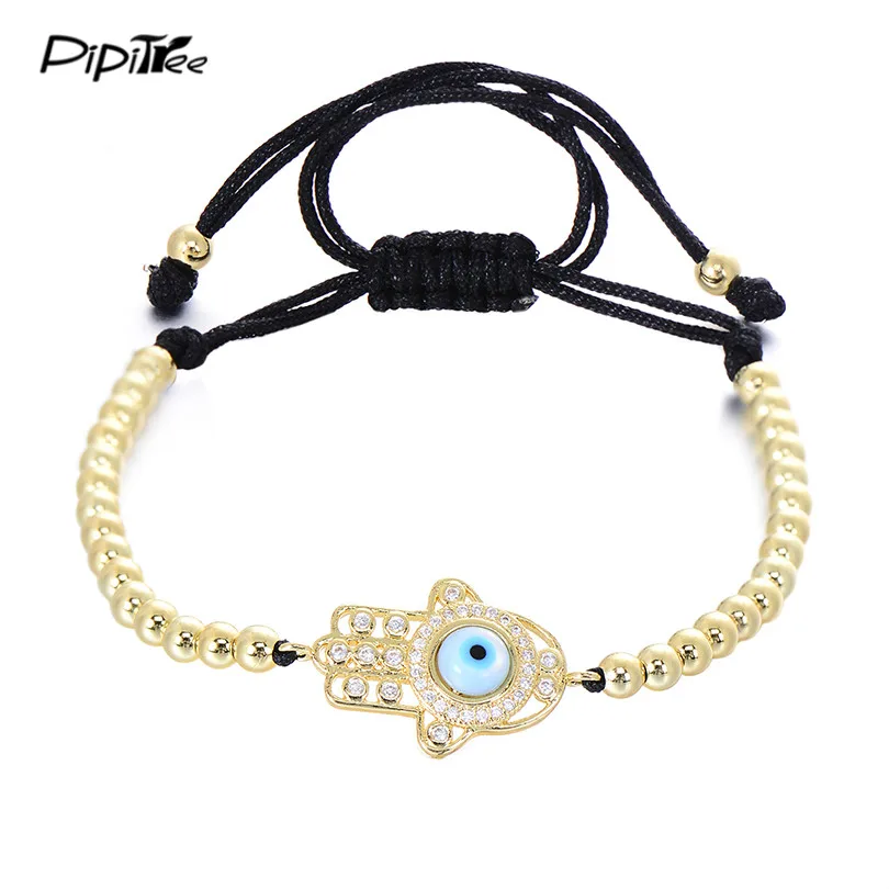 

Pipitree Natural Shell Hand Bracelet Male CZ Stones Evil Eye Charm Copper Beads Bracelets for Men Jewelry Handmade Adjustable