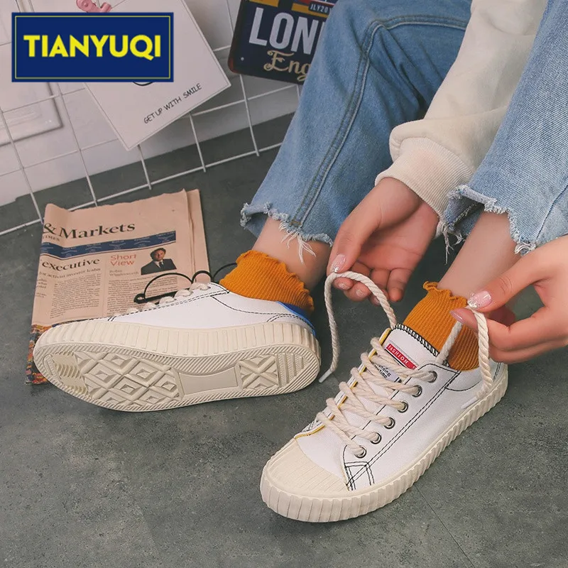 TIANYUQI Women Skateboarding Shoes Summer Leisure Canvas Shoes Lace up