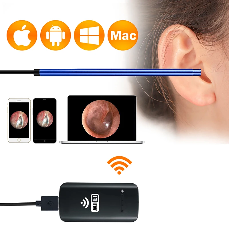 

WiFi Ear Inspection Camera IP67 Waterproof Ear Endoscope with 6 Adjustable LED Lights for iphone IOS Android Smartphone Tablet