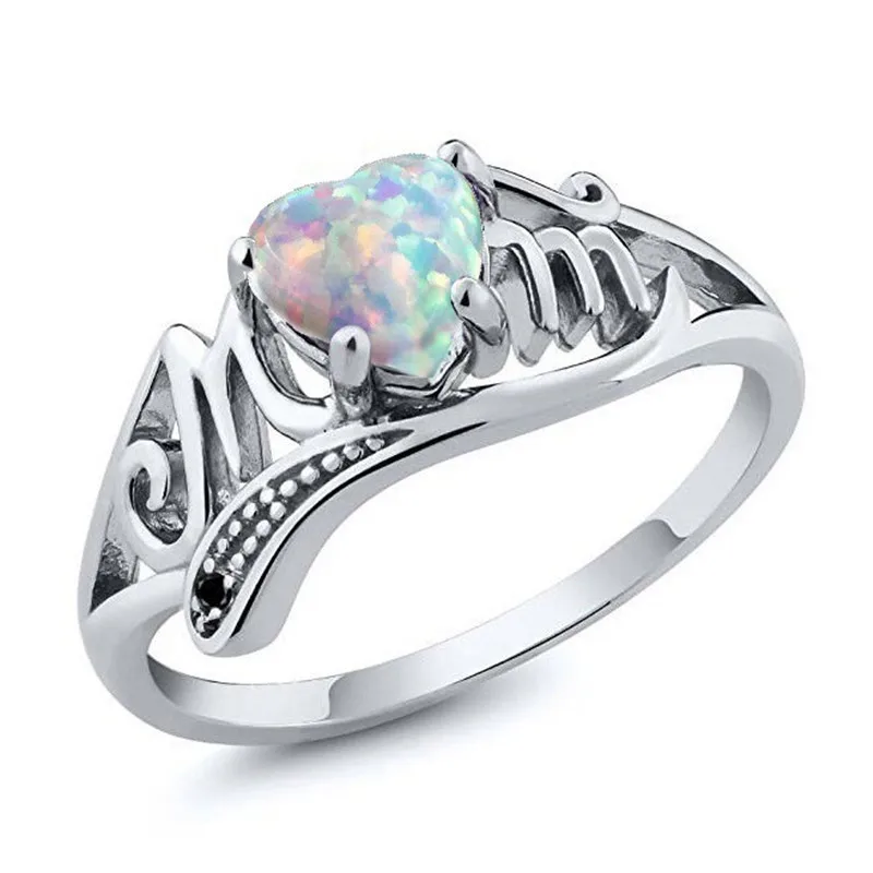 

MJARTORIA Fashion Crystal Cubic Zircon Ring Heart Opal Rings For Women Mother's Birthday Gift Party Wedding Mother's Day Jewelry