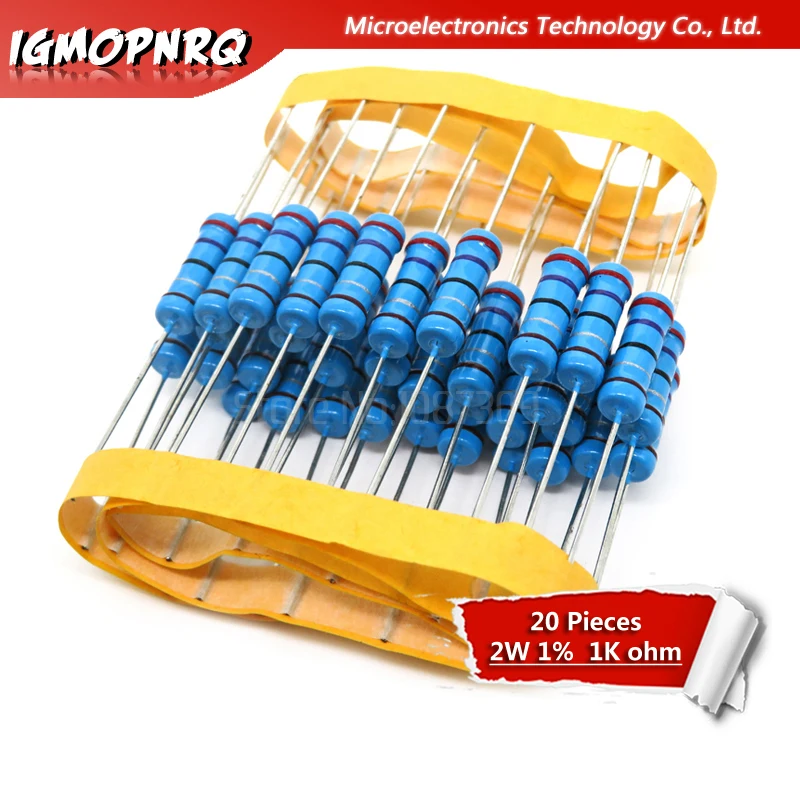 

20pcs 2W Metal film resistor resistance 1% 2W-1k 1kohm