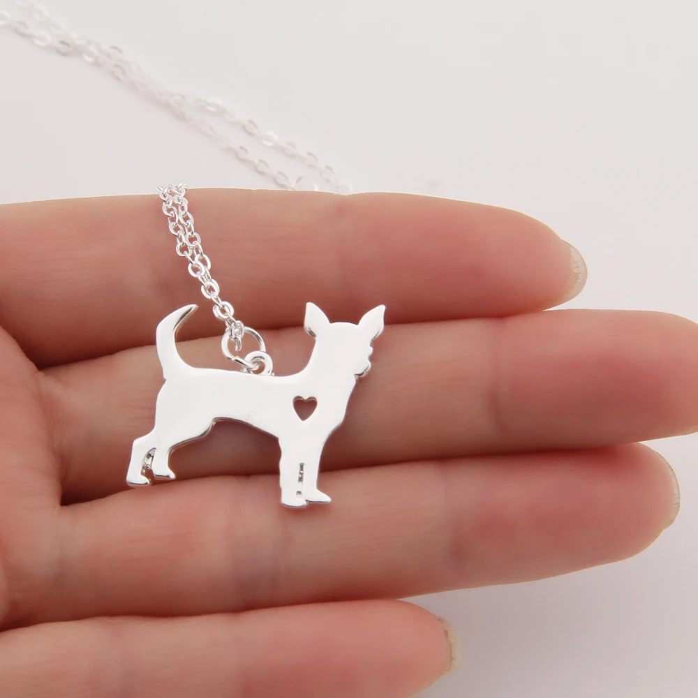 Gold Chihuahua Necklace Pendant Puppy Heart Dog Lover Pet Necklaces