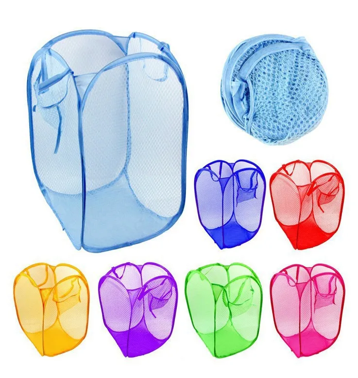 30*50cm Folding Nylon Mesh Laundry Basket Washing Basket Dirty Clothes