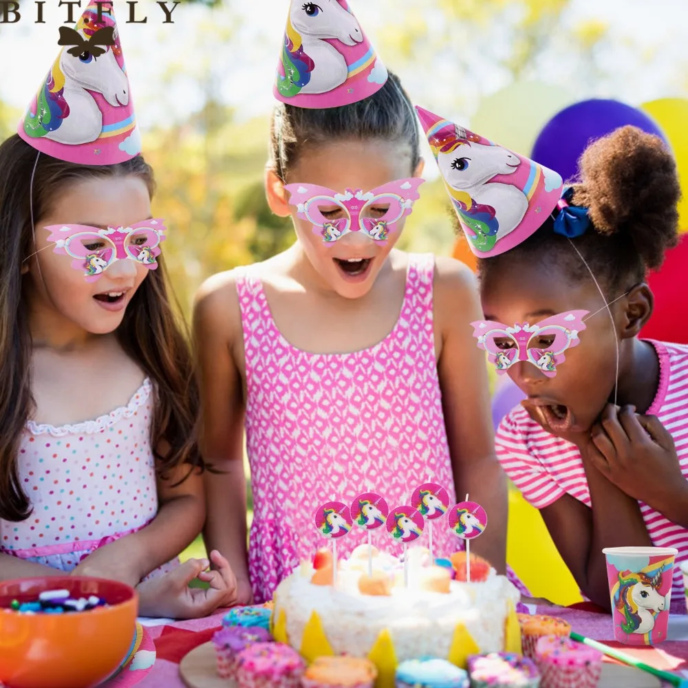 BIT. FLY Единорог Вечерние Розовые Бумажные стаканчики тарелка салфетка одноразовая посуда наборы декорации с днем рождения ребенок душ принадлежности