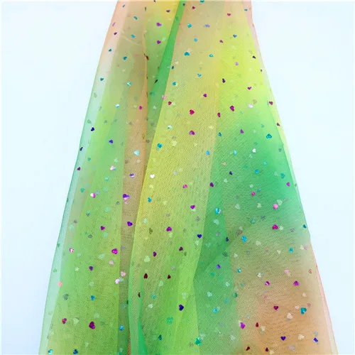 5m/lot 1.5m Width Rainbow Moon&star&love Heart Mesh Fabric Gauze Tulle Tissue Kids Tutu Dress Fabric DIY Sewing Accessories - Цвет: Love-Green