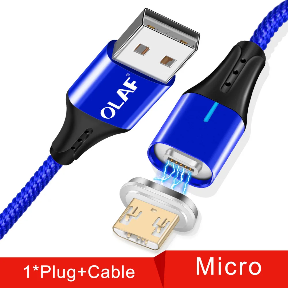 Олаф 3A Магнитный двухсторонний Micro usb type C кабель зарядное устройство Шнур для Iphone X XR XS Max Быстрая зарядка кабель для samsung S8 S9 Plus - Цвет: Blue Micro cable