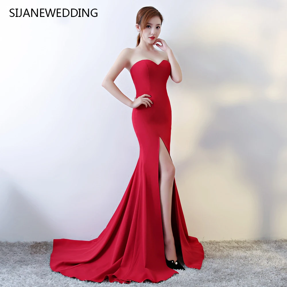 SIJANE Vestido de noiva Simples красное атласное свадебное платье на заказ русалки вечернее