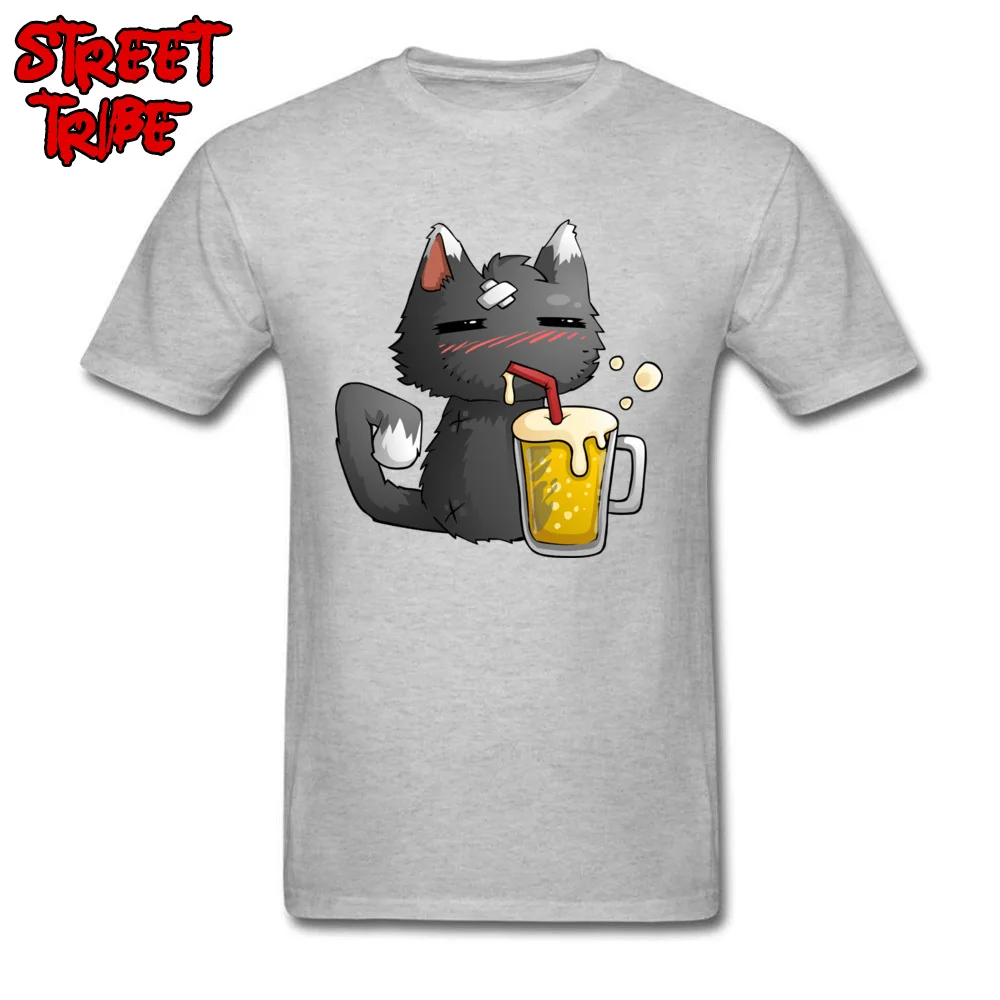 Europe Crew Neck T Shirt Summer Tops & Tees Short Sleeve Family 100% Cotton Slim Fit Tops T Shirt Printed Men's beer cat team fortress 2 ale game grey