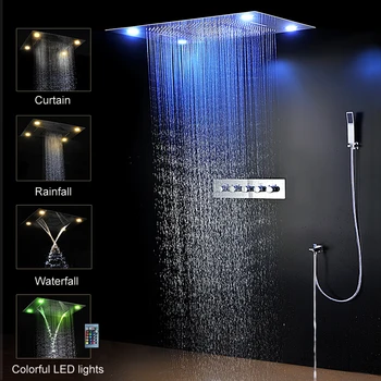 

Modern Concealed Ceiling Dual Rain Large Waterfall Massage Electric LED Shower Faucets Set High Flow Mixer Set