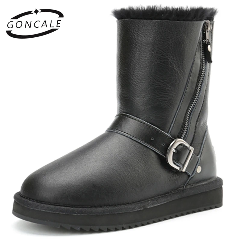 

GONCALE female winter shoes Genuine Sheepskin Leather Waterproof Snow Boots 100% Natural Wool Fur women Warm Winter Boots