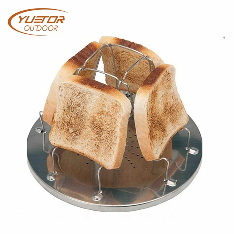 

YUETOR OUTDOOR Folding Camp Stove Toaster Stainless Steel Camping Rack Holder 4 Slice Toaster Tray Cooking Breakfast BBQ Party