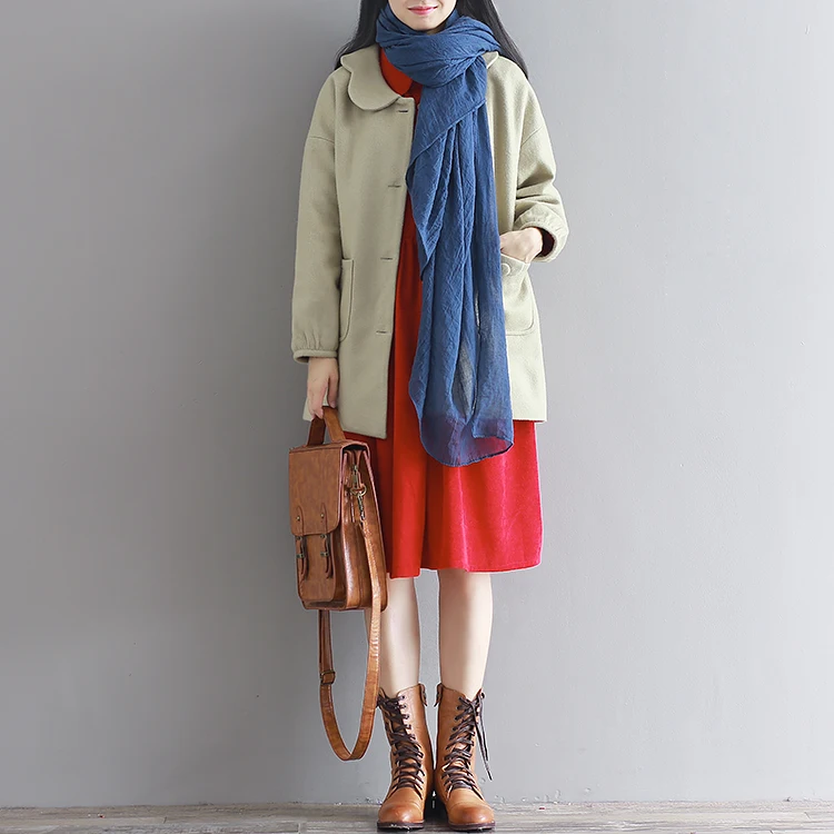 De Dove 2016 Winter new preppy style single breasted loose women wool coats lantern sleeve flowers collar vrouwen woollen coat