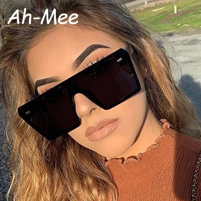 

2019 Luxury Brand Oversized Square Sunglasses Women Retro Designer One Piece Sun Glasses Flat Top Black Shades Big Frame Goggles