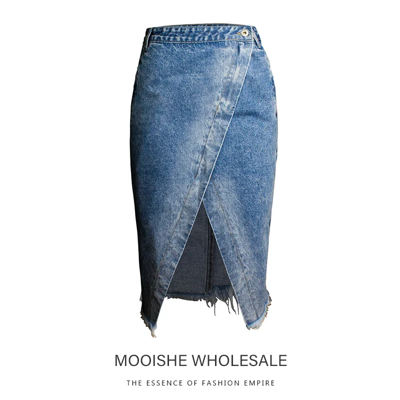 

Splited High Waist Denim Maxi Skirt Women Vintage Fashion Female Long Jean Skirt