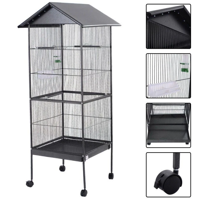 

61'' Large Parrot Bird Cage Play Top Pet Metal Cockatiel Macaw Cockatoo Crate House Bird Supplies