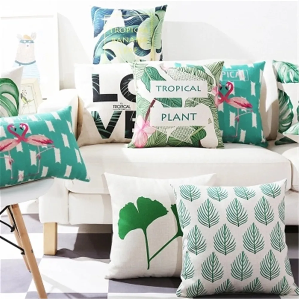 Decorative Throw Pillow Case Green Tropical Pant Palm Leaf Leaves Decoration For Sofa Home Capa De Almofadas 45x45cm | Дом и сад