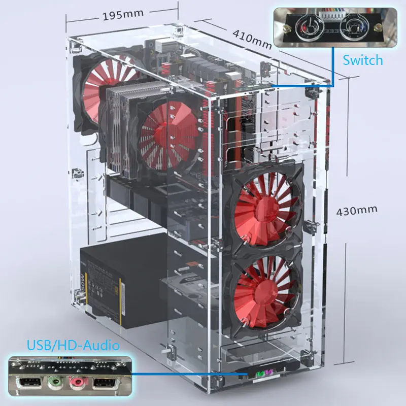 Acrylic Transparent Vertical Micro ATX Computer Case Tower - Plexiglass with USB 3.0 and Audio Ports, DIY Assembly image 2