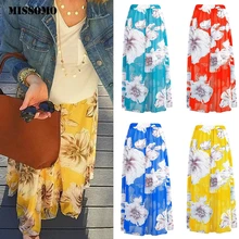 MISSOMO юбки женские с цветочным принтом шифоновые юбки Повседневные Вечерние длинные макси юбки пляжная юбка высокая талия плиссированные юбки faldas 617