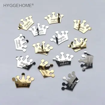 

20pcs 4 cm Mirror Crown Customized Acrylic Birthday Concept With Name and Date as Request Baby Girl Party Guest Gift
