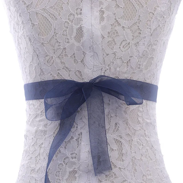 MissRDress Rose Gold Rhinestones Bridal Belt Crystal Wedding Belt Pearls Wedding Sash For Bridal Bridesmaid Dresses JK844 Navy blue organza