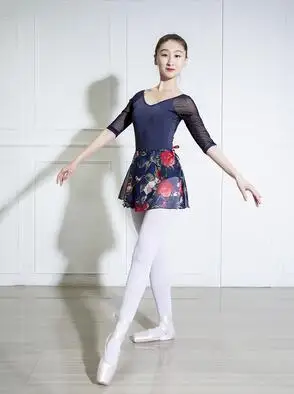 Балетная танцевальная юбка, стиль, для взрослых и детей, шифон, Цветочный цвет, тренировочный купальник, для взрослых, балет, цветочный принт, танцевальные платья - Цвет: Bule 2