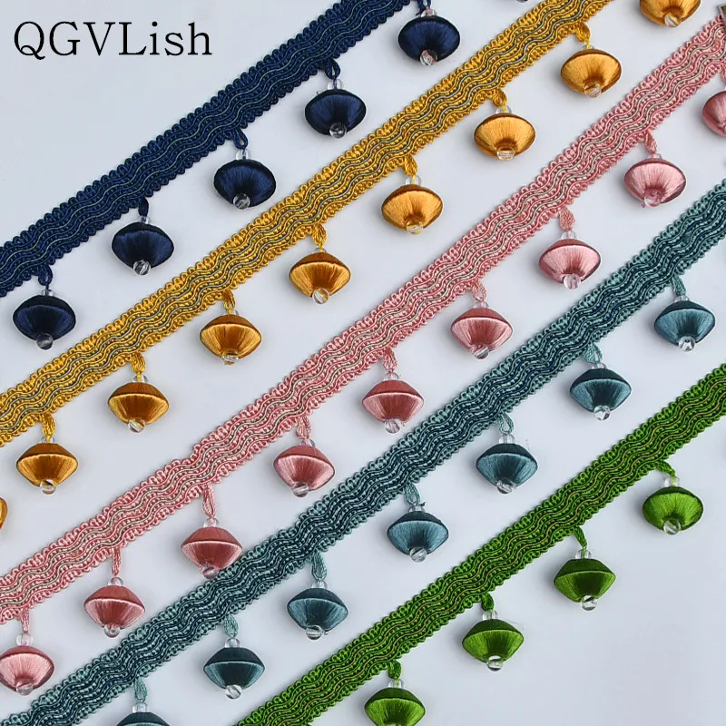 

QGVLish 12M Beads Curtain Lace Trim Tassel Fringe DIY Sewing Wedding Sofa Stage Lamp Edge Decor Curtain Accessories Lace Ribbon