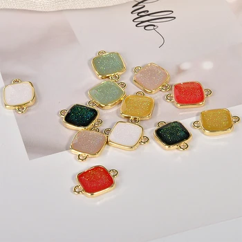 

Newest Gliter Enamel Alloy Charms 18*13MM 40pcs/Lot Bling Gold Tone Square Connector Charms Pendant fit Ornament Necklace DIY