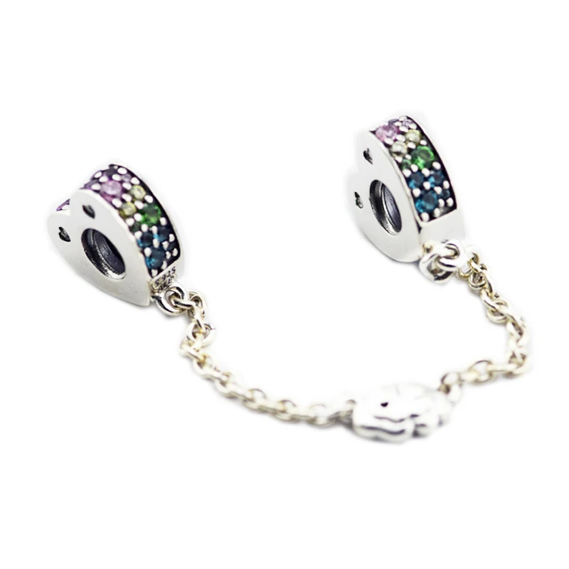 

Pandulaso Arc of Love Safety Chain Crystal Charms for Jewelry Making Fit Silver 925 Bracelets Spring Colorful Heart DIY Jewelry
