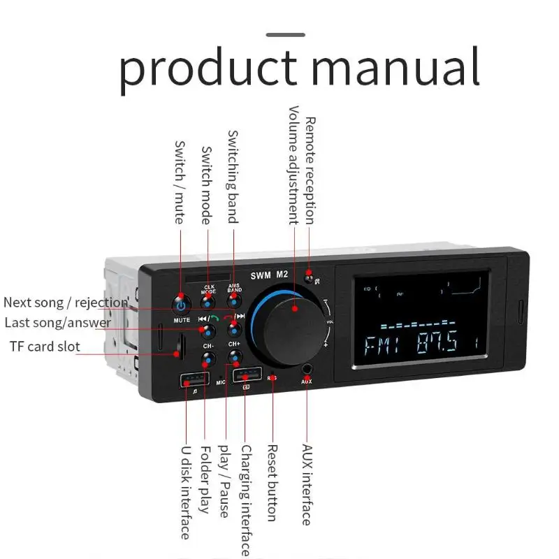 SWM M2 Bluetooth Автомагнитола MP3 музыкальный плеер 12 В в-тире авторадио FM AUX USB TF Аудио мультимедиа стерео автомобиль 1 din Сабвуфер в