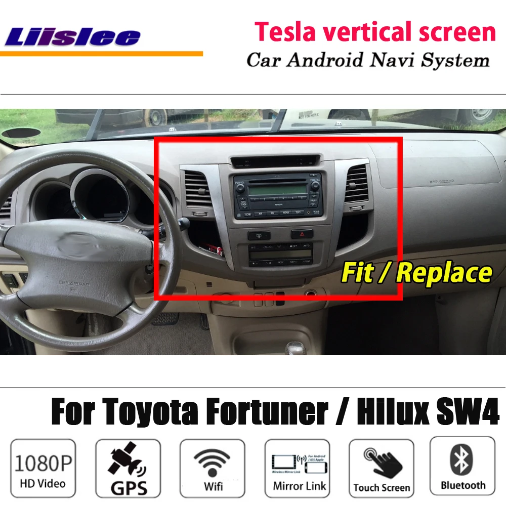 Perfect Liislee Android Tesla vertical For Toyota Fortuner / Hilux SW4 Stereo Car BT Carplay GPS Navi Map Navigation System Multimedia 1
