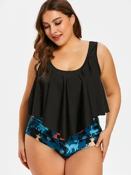 

Wipalo Women Plus Size Padded Solid Top And Leaf Printed Short Women Swim Set U Neck Casual Summer Holiday Set Beach Wear 5XL