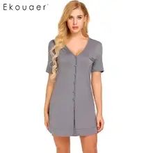 Ekouaer, Женская Сексуальная Ночная сорочка с короткими рукавами, рубашка на пуговицах, ночная рубашка, ночное платье, женская домашняя одежда