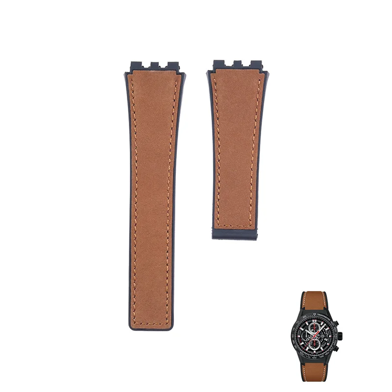 22 мм классический силиконовый и кожаный ремешок для часов серии TAG HEUER унисекс качественный ремешок мягкий ремешок для часов CARRERA браслет на запястье - Цвет ремешка: Коричневый
