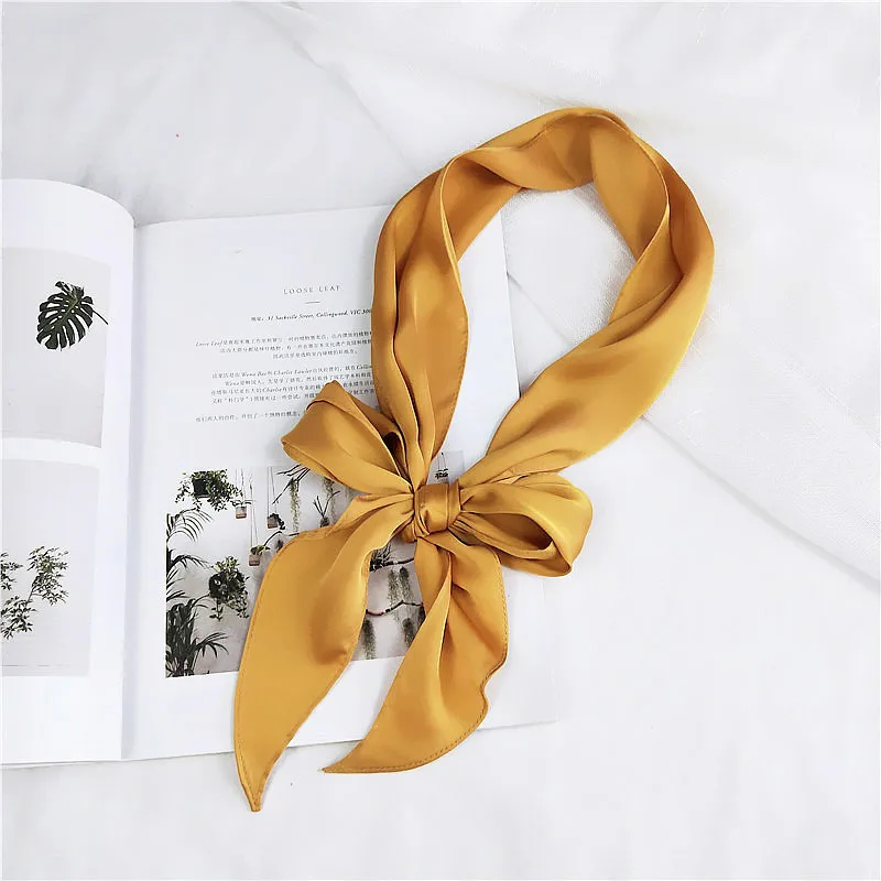 Women Fashion Ribbon Silk Scarf Beautiful Solid Design Girls Neckerchief Hair Band Bag Handle Wraps Small Neck Scarves