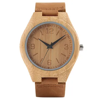 

Casual Fashion Hand-made Wooden Men Quartz Wristwatch Genuine Leather Watchband Number Dial Minimalism Simple Wood Watch Gift