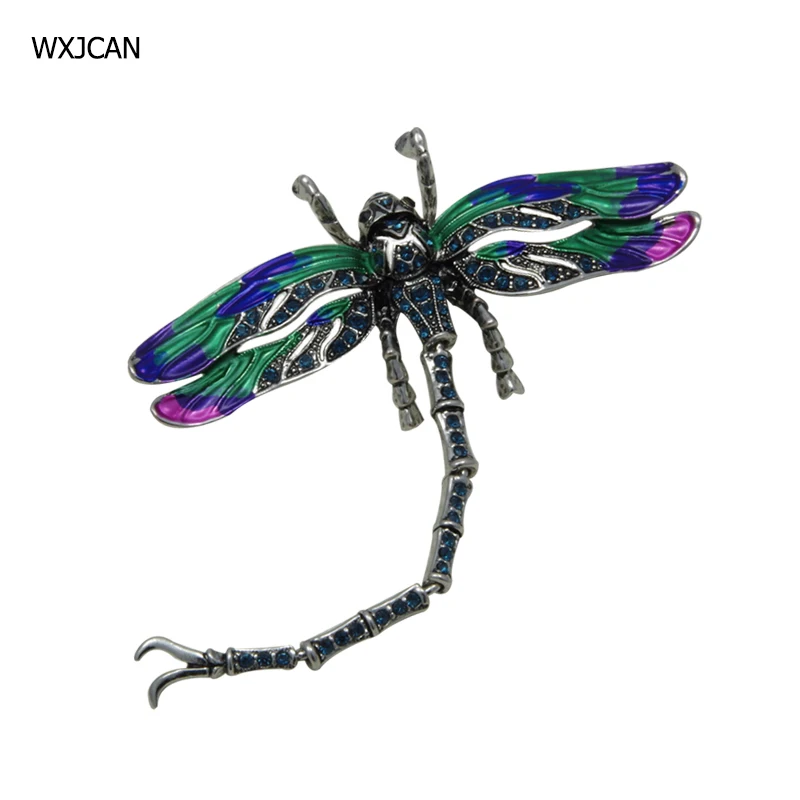 

WXJCAN new large enamel insect dragonfly brooch vintage Swingable long tail rhinestone brooch jewelry fashion Size 105mm*77mm