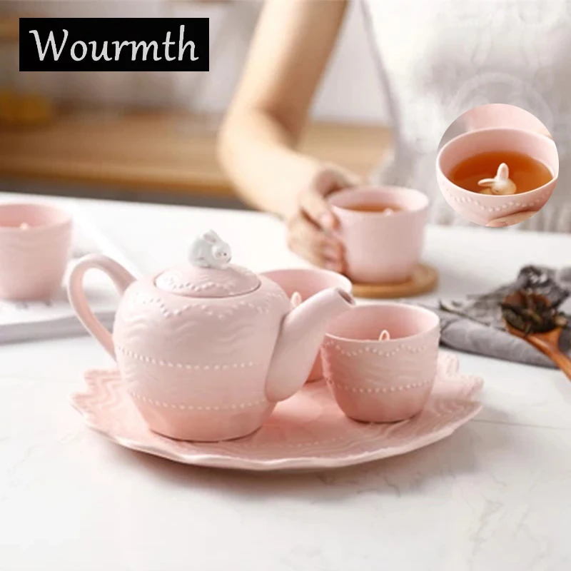 

Wourmth Advanced Wedding Gift Ceramic Tea Set Include Heatable Glass Teapot and Bone China Tea Cups And Saucers Porcelain