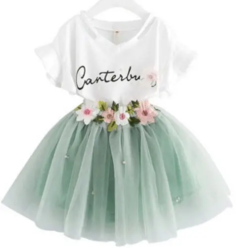 

2018 Fashion Toddler Kids Baby Girls Clothes Cotton Outfits Clothes T-shirt Tops+Tulle Skirt 2PCS Set