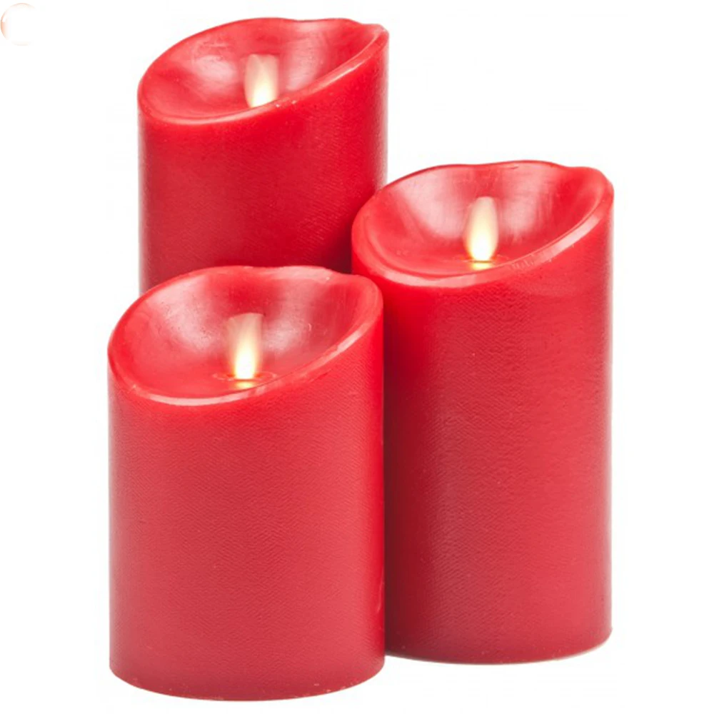 Ksperway 3pcs/set Burgundy flameless led candle moving wick real wax