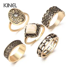 Luxury 5pcs/Ste Turquoise Knuckle Rings For Women Plating Gold Mixed Size Midi Ring Vintage Jewelry Wholesale