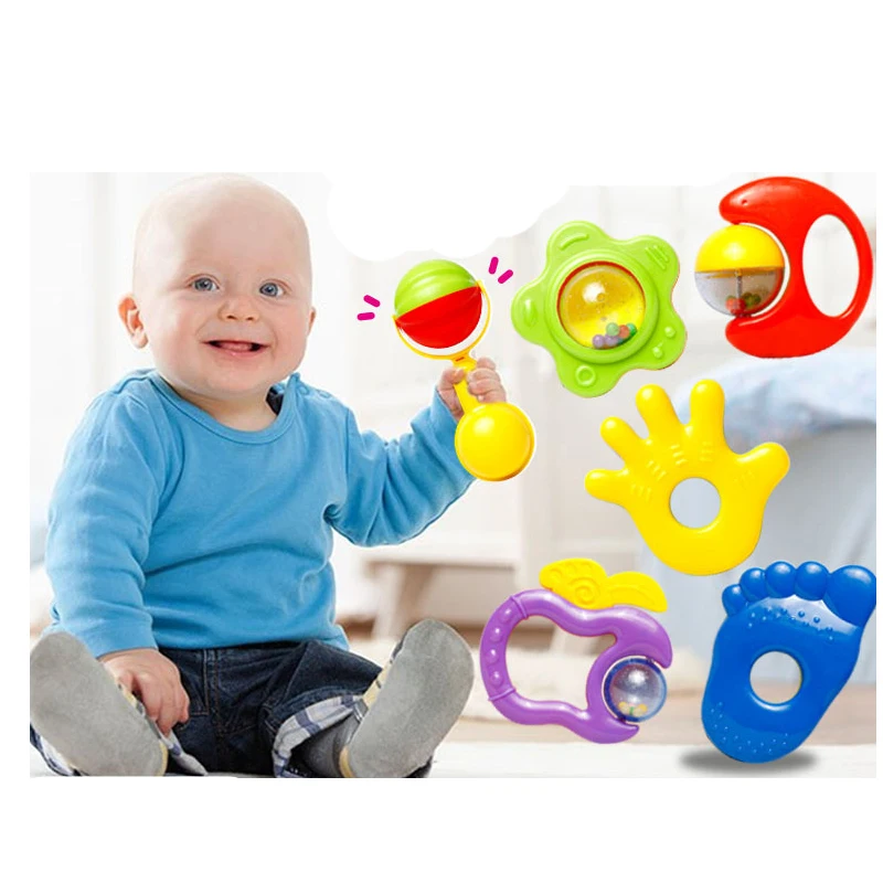 6pcs/set Baby Toys Plastic Non toxic Colorful Hand Jingle Shaking Bell