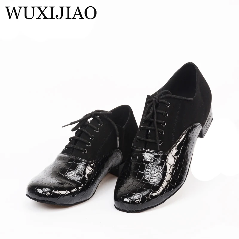 WUXIJIAO men's Crocodile print PU Latin dance shoes modern dance shoes  Ballroom dancing shoes Square friendship party shoe