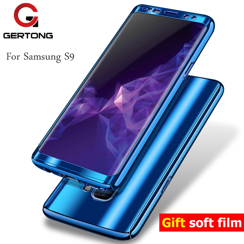 

GerTong 3 in 1 Plating Laser Mirror Case For Samsung Galaxy Note8 S7 Edge S8 S9 Plus A5 A7 2017 Hard PC Phone Case Screen Glass
