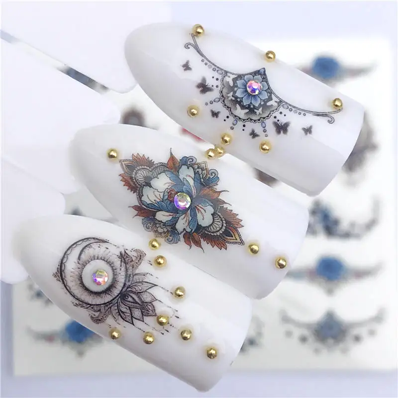 

1 Sheet Blue Rose Necklace Necklace Hanging Beads Designs For Nail Art Watermark Tattoo Decorations Nail Sticker Water Decals