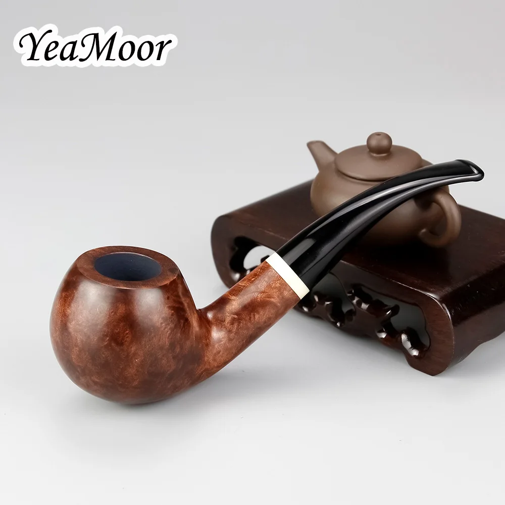 

New White Ring Tobacco Pipe 9mm Filter Briar Wood Pipe Set 20 filter 50 cleaner free Briar Smoking Pipe Big Bowl Bent Briar Pipe