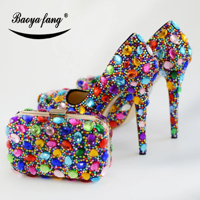 

BaoYaFang New arrival Multicolored womens wedding shoes Bride High heel platform shoes with matching bags shoe and purse sets