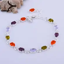 С посеребрением браслет, свадебные ювелирные изделия, аксессуары, Мода Серебряный Овальный Цвет камень браслет на подарок