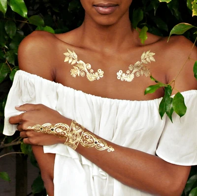 الجملة الوشم المؤقت للماء الفيل تاتو النساء القلب يترك الزهور الذهب معدن غطاء ندوب الوشم وشم على شكل رسوم للجسم