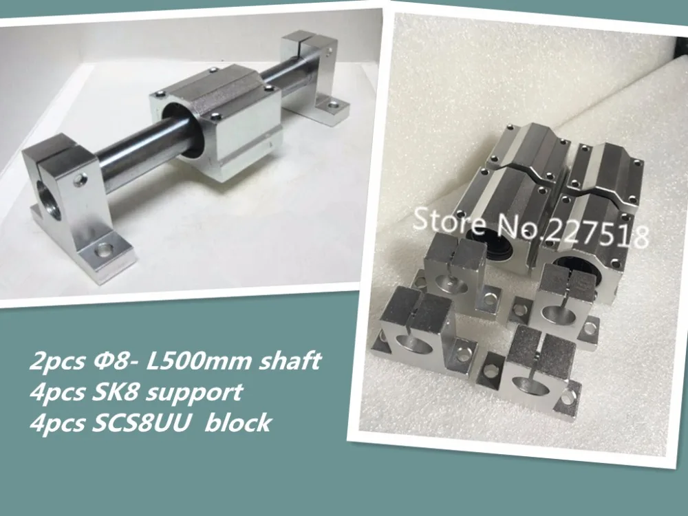 2pcs 8mm -L500mm linear round shaft +4pcs SK8 support+4pcs SCS8UU block | Обустройство дома